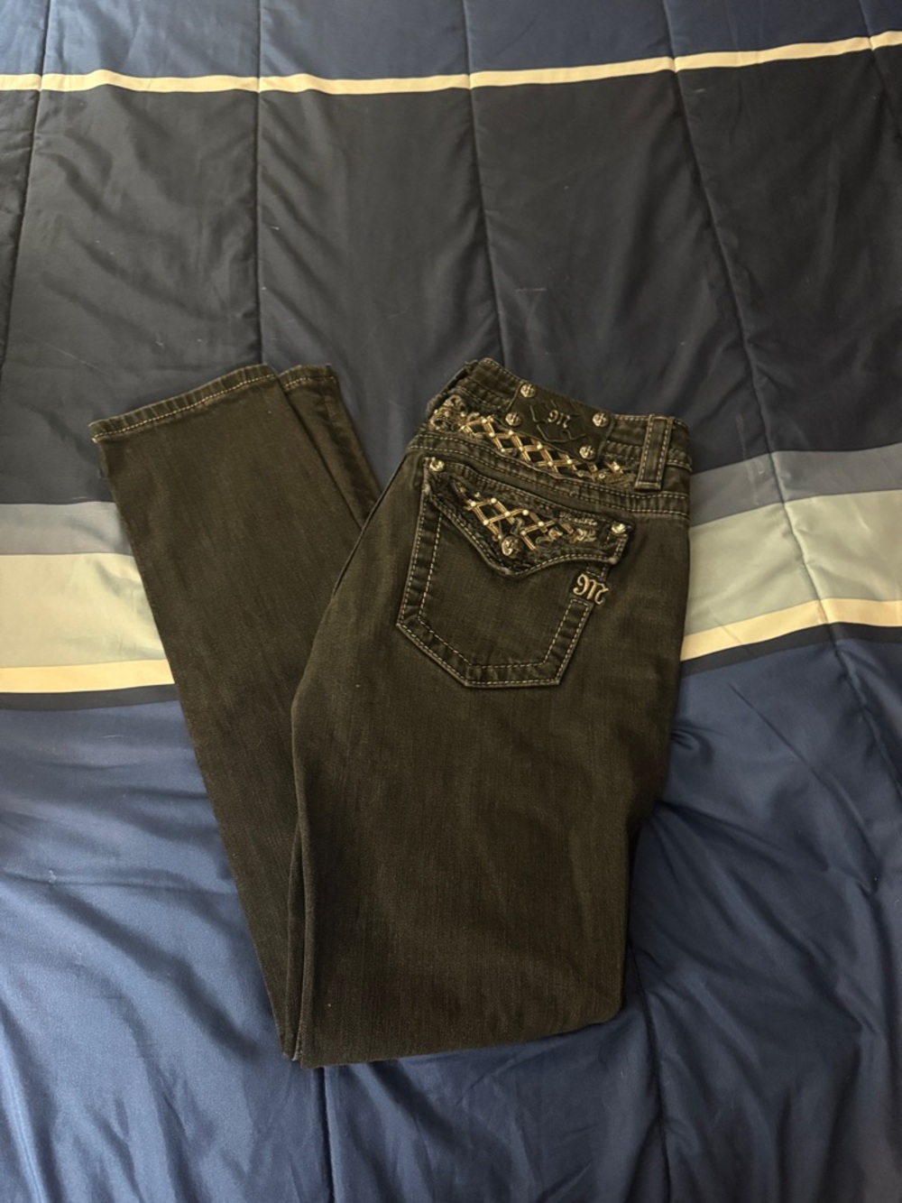 Miss Me Black Skinny Jeans with Embellished Back Pocket